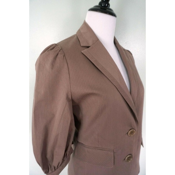 BCBG Max Azria Brown Pinstripe 2 Button Blazer S - Picture 3 of 8